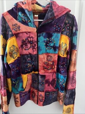 Rising International Multicolor Patchwork Zip Hoodie Jacket